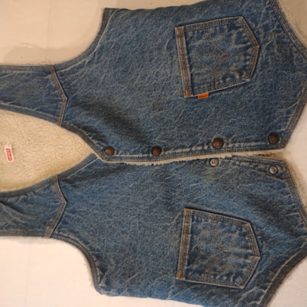 LEVI'S DENIM ORANGE TAB VINTAGE VEST SHERPA LINED SHERLING LINED MEN'S MEDIUM